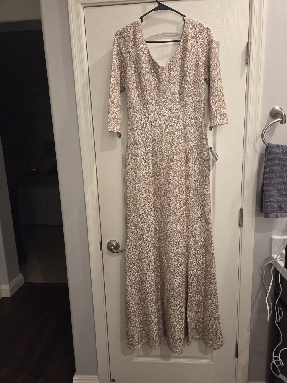 Alex Evenings Champagne Sequin Long Sleeve Gown - Picture 2 of 6
